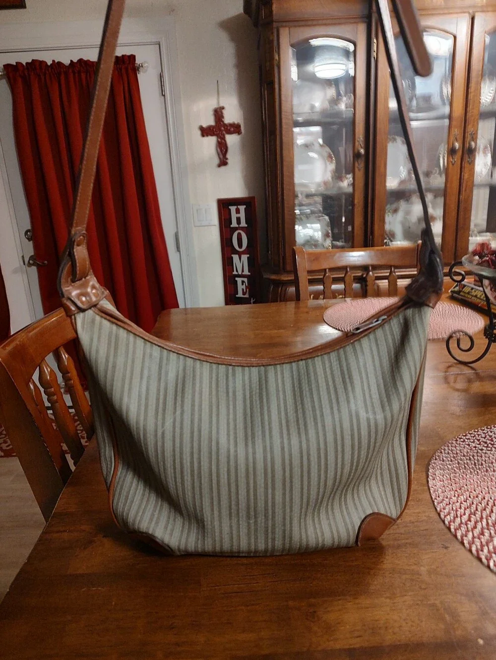 Striped Green & Brown Crossbody Shoulder Bag